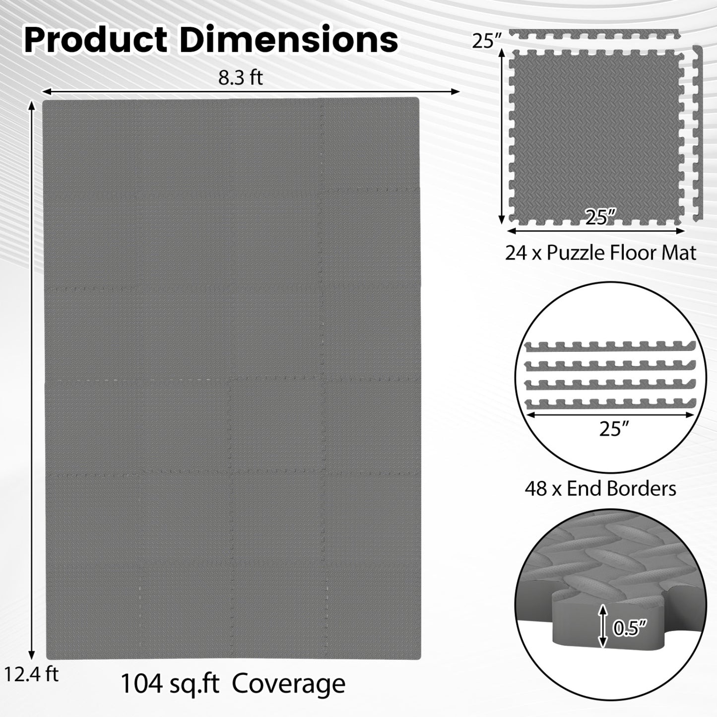 24Tiles 1/2" Puzzle Exercise Floor Mats