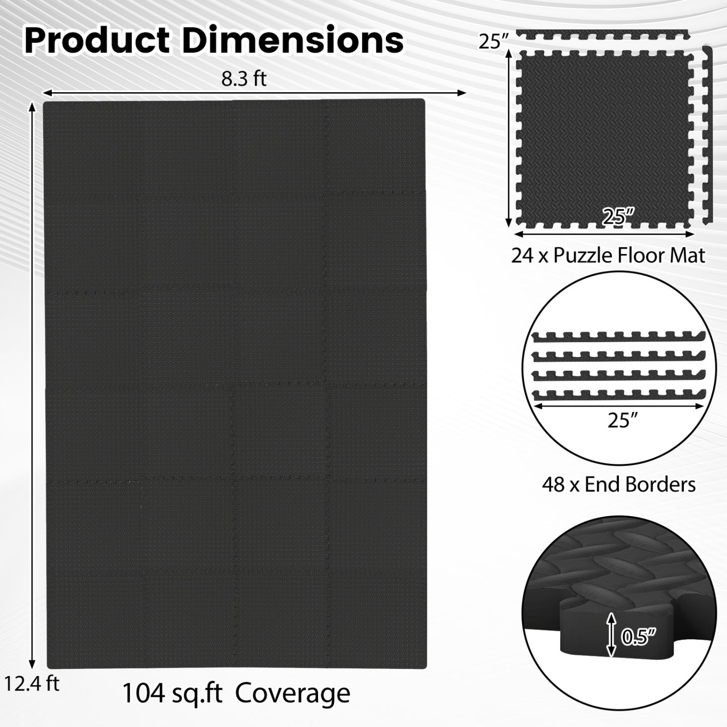24Tiles 1/2" Puzzle Exercise Floor Mats