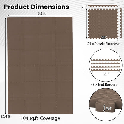 Puzzle Exercise Floor Mats 1/2 Inch Thick - 24 Tiles