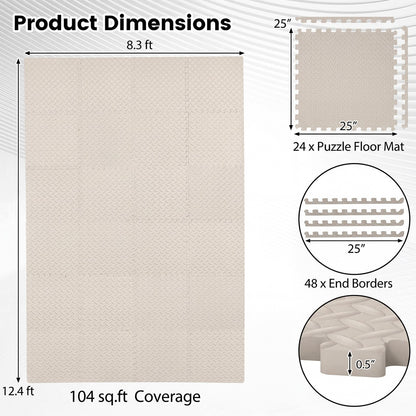 Puzzle Exercise Floor Mats 1/2 Inch Thick - 24 Tiles