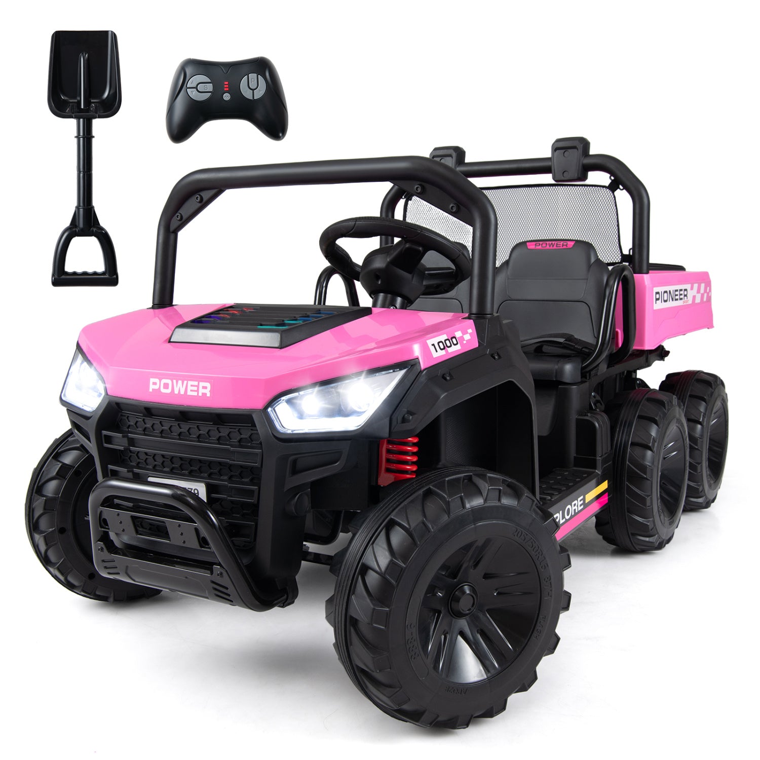 24V 2-Seater Kids Ride on Dump Truck 4WD with Electric Dump Bed and Lights