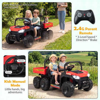 24V 2-Seater Kids Ride on Dump Truck 4WD with Electric Dump Bed and Lights