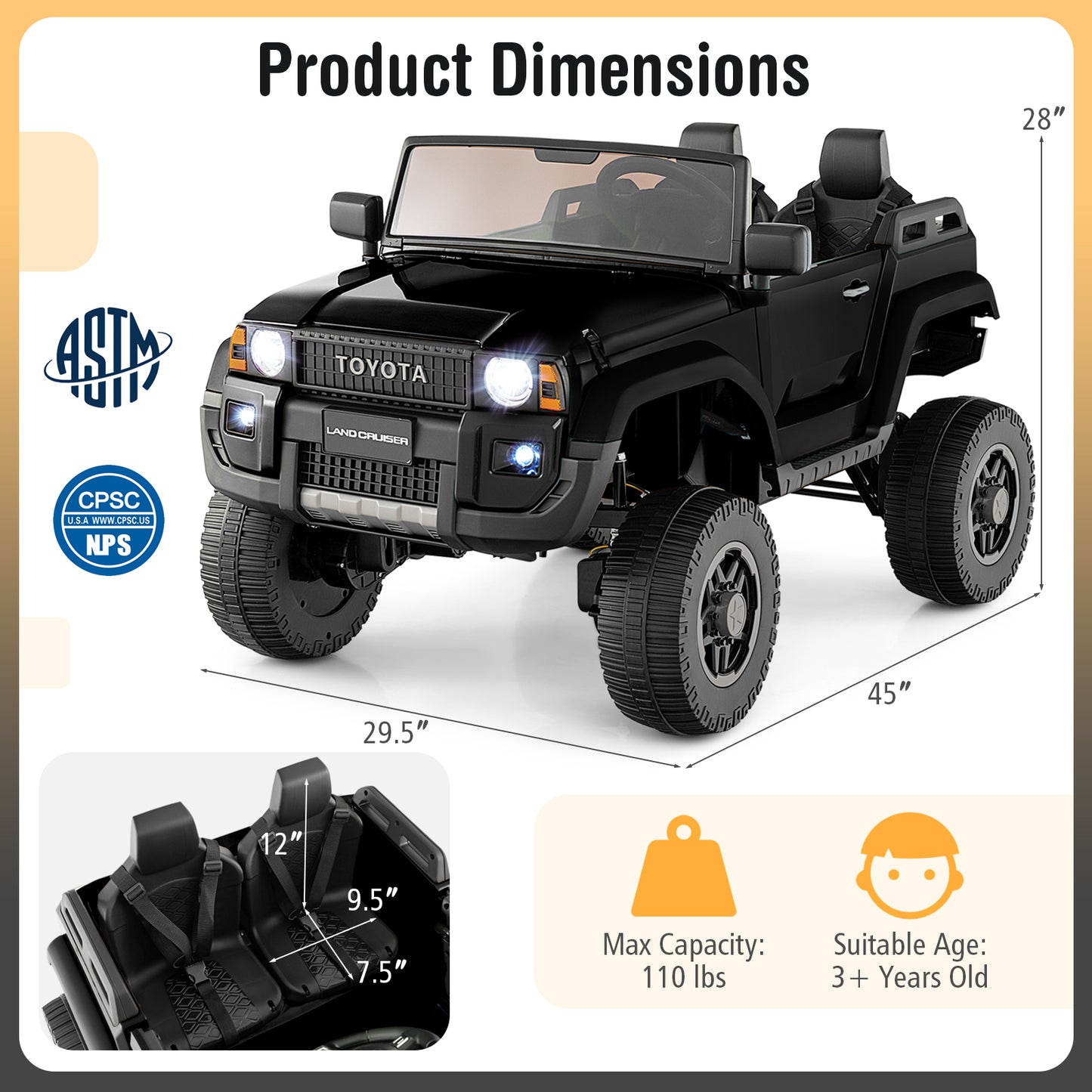24V 2 Seater Ride on Car 4WD/2WD Switchable for Kids with Remote for Ages 3+-Black