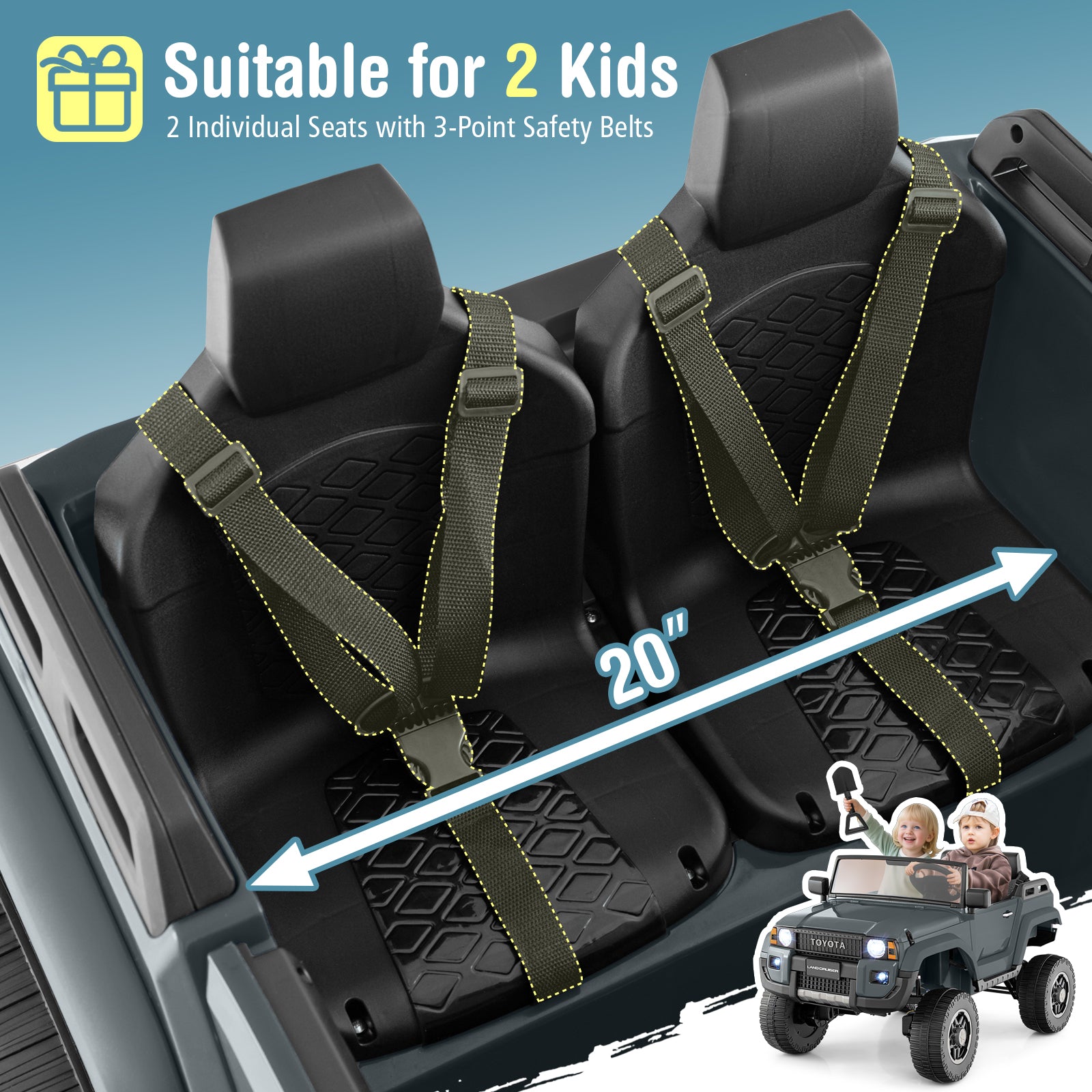 24V 2 Seater Ride on Car 4WD/2WD Switchable for Kids with Remote for Ages 3+-Gray
