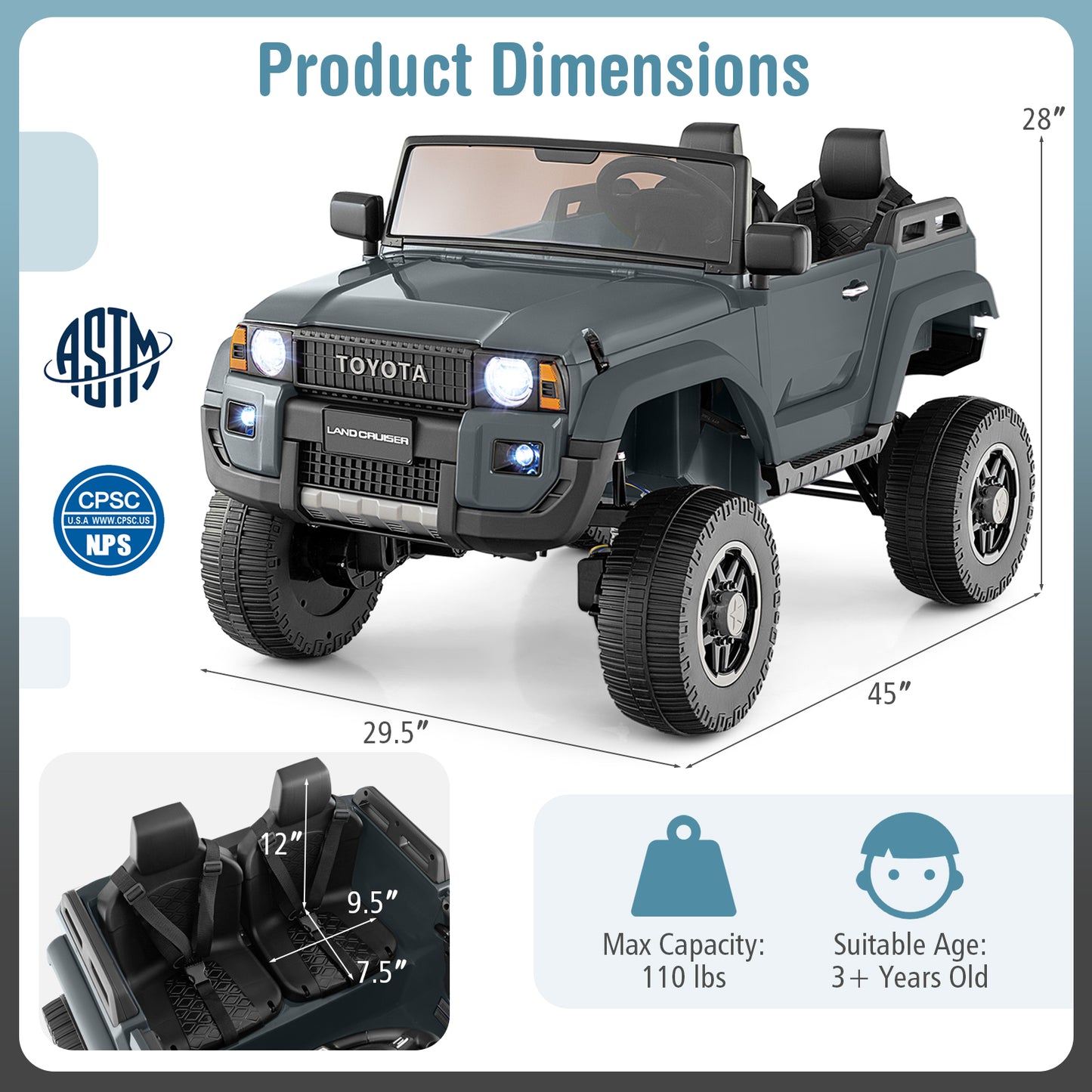 24V 2 Seater Ride on Car 4WD/2WD Switchable for Kids with Remote for Ages 3+-Gray