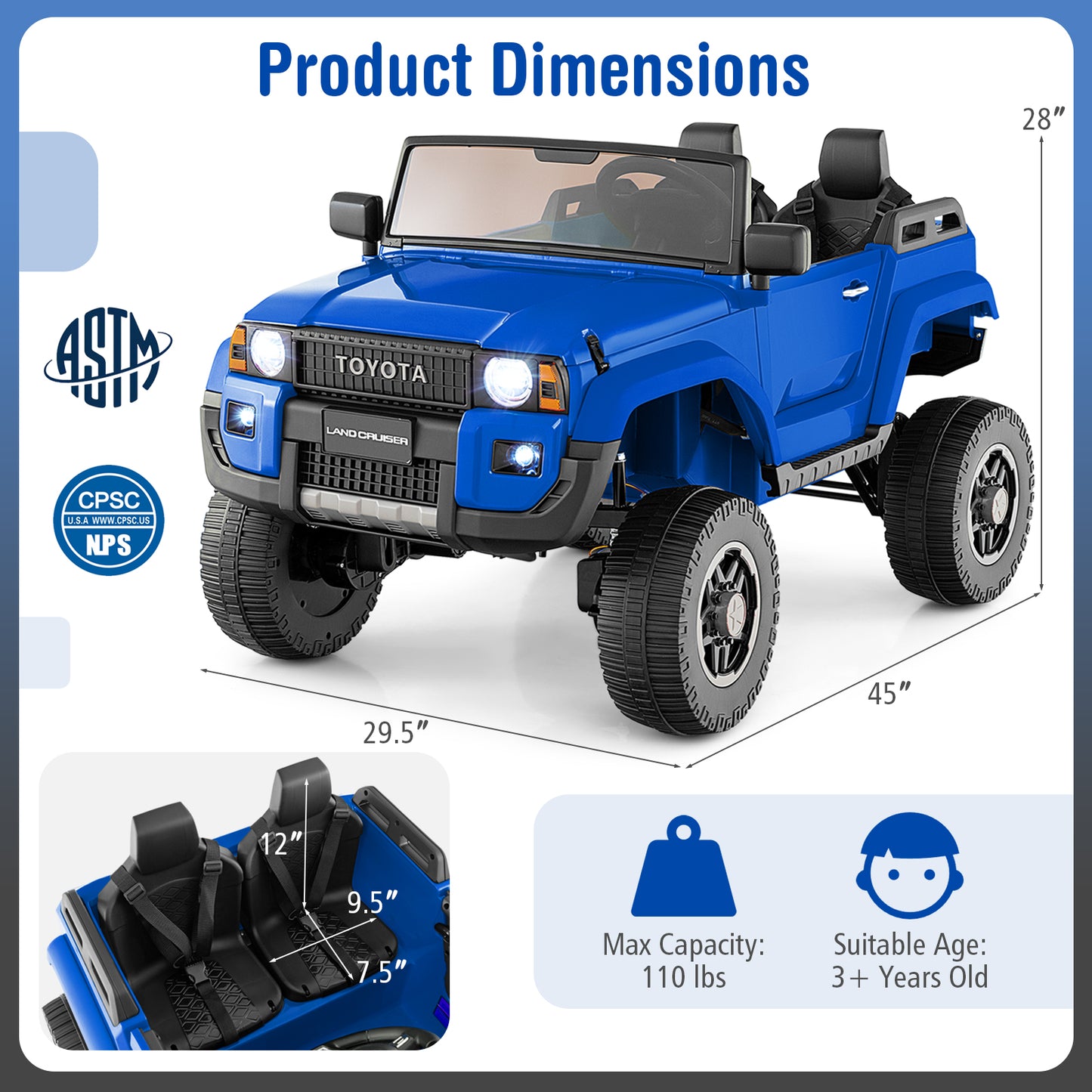24V 2 Seater Ride on Car 4WD/2WD Switchable for Kids with Remote for Ages 3+-Navy