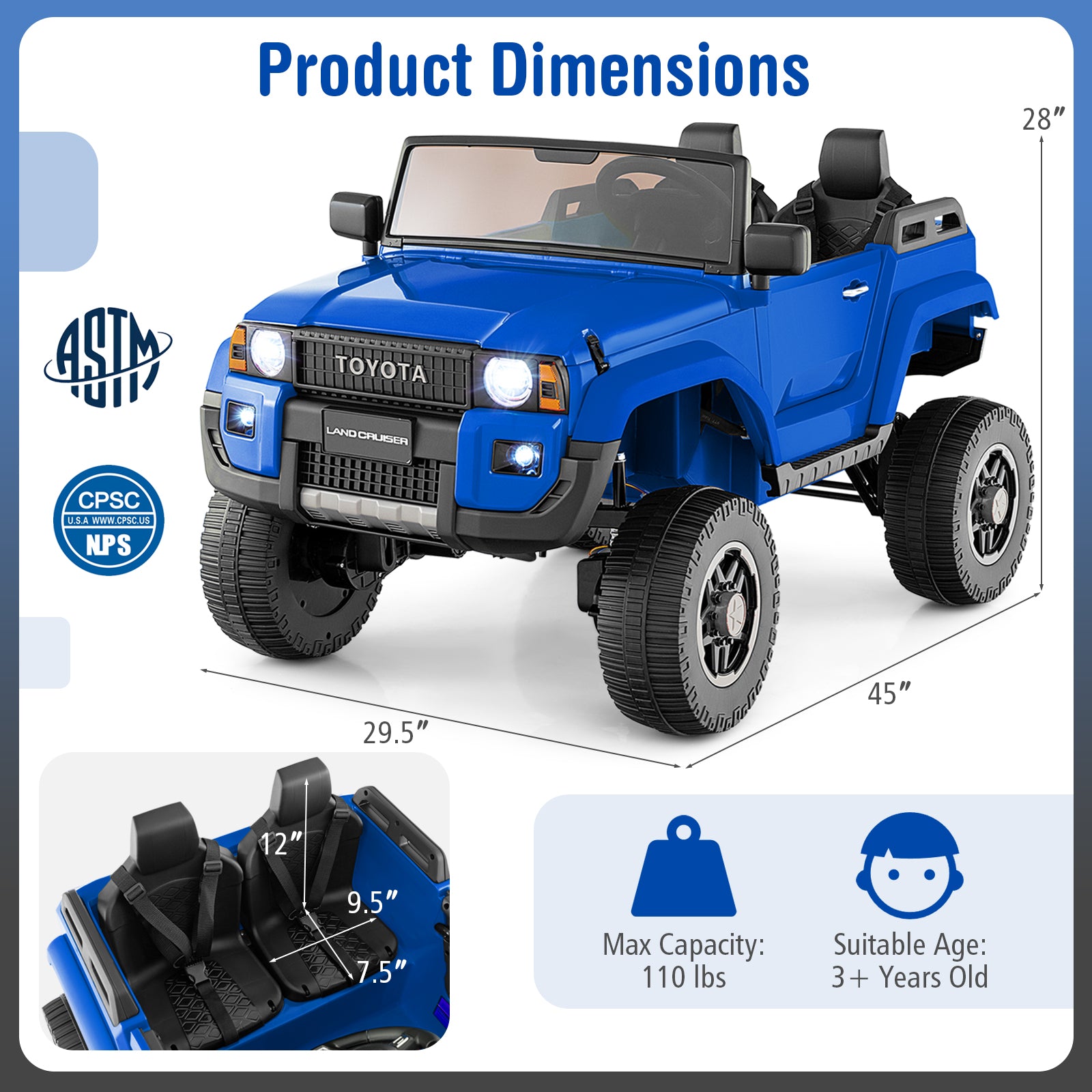 24V 2 Seater Ride on Car 4WD/2WD Switchable for Kids with Remote for Ages 3+-Navy