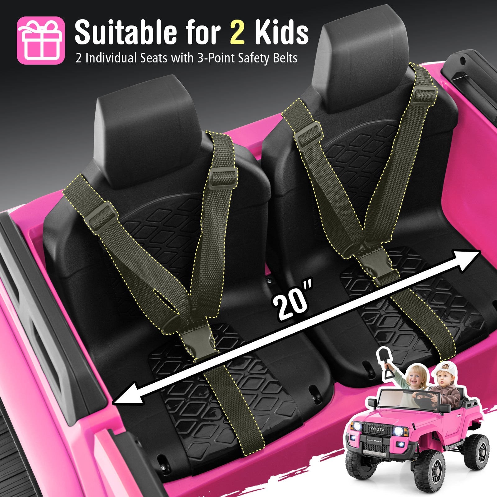 24V 2 Seater Ride on Car 4WD/2WD Switchable for Kids with Remote for Ages 3+-Pink