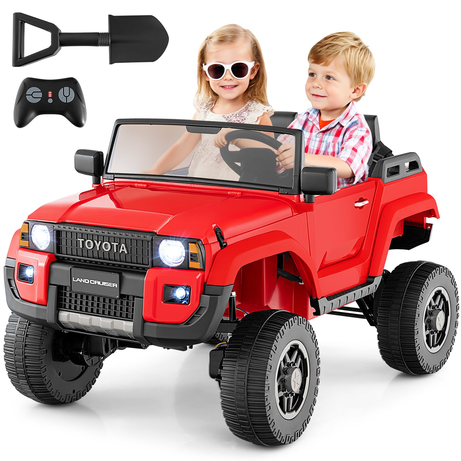 24V 2 Seater Ride on Car 4WD/2WD Switchable for Kids with Remote for Ages 3+-Red