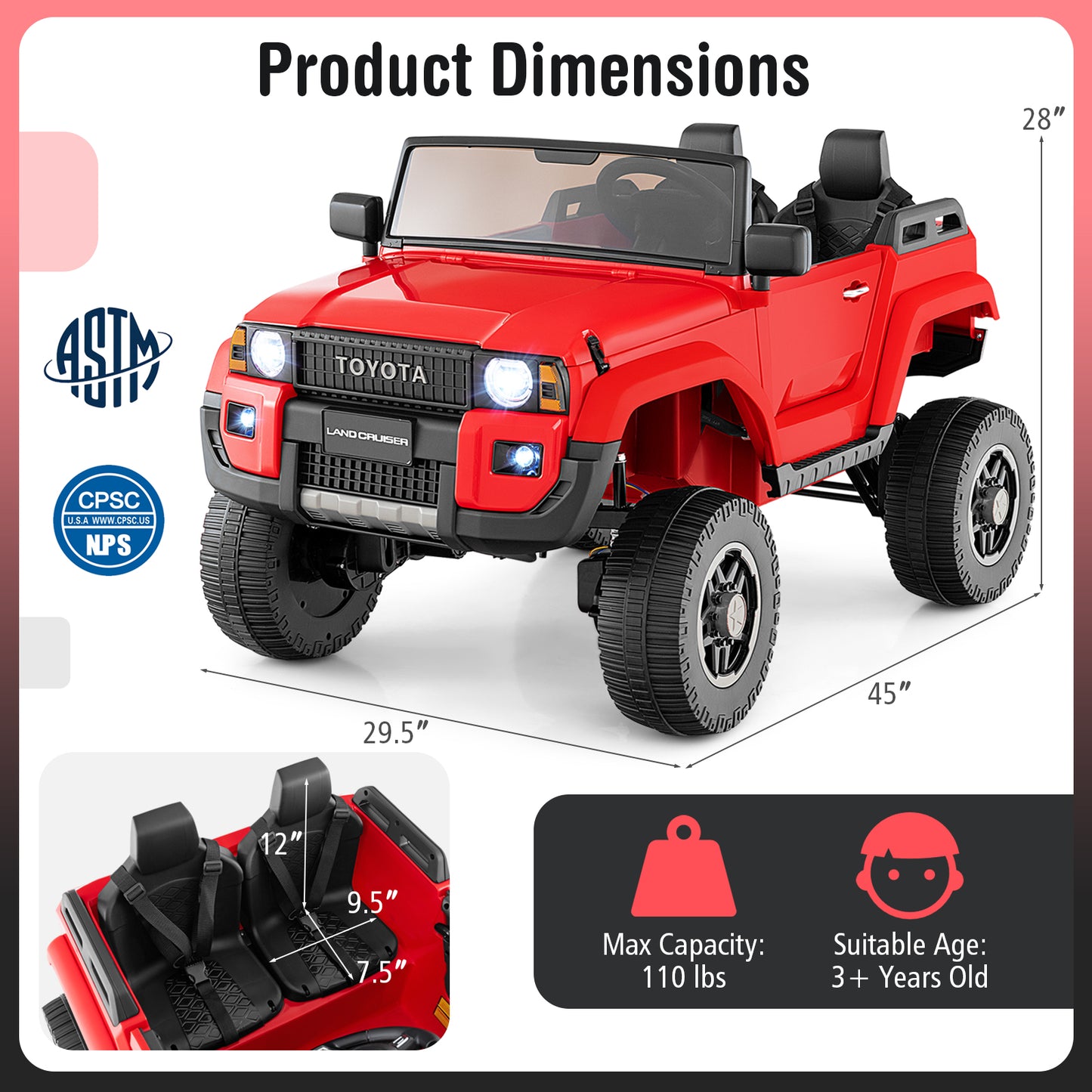 24V 2 Seater Ride on Car 4WD/2WD Switchable for Kids with Remote for Ages 3+-Red