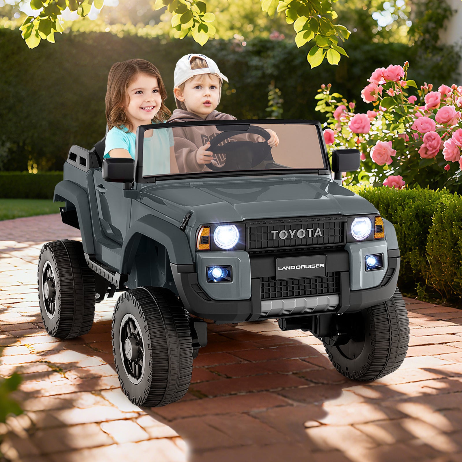 24V 2 Seater Ride on Car 4WD/2WD Switchable for Kids with Remote for Ages 3+-Gray