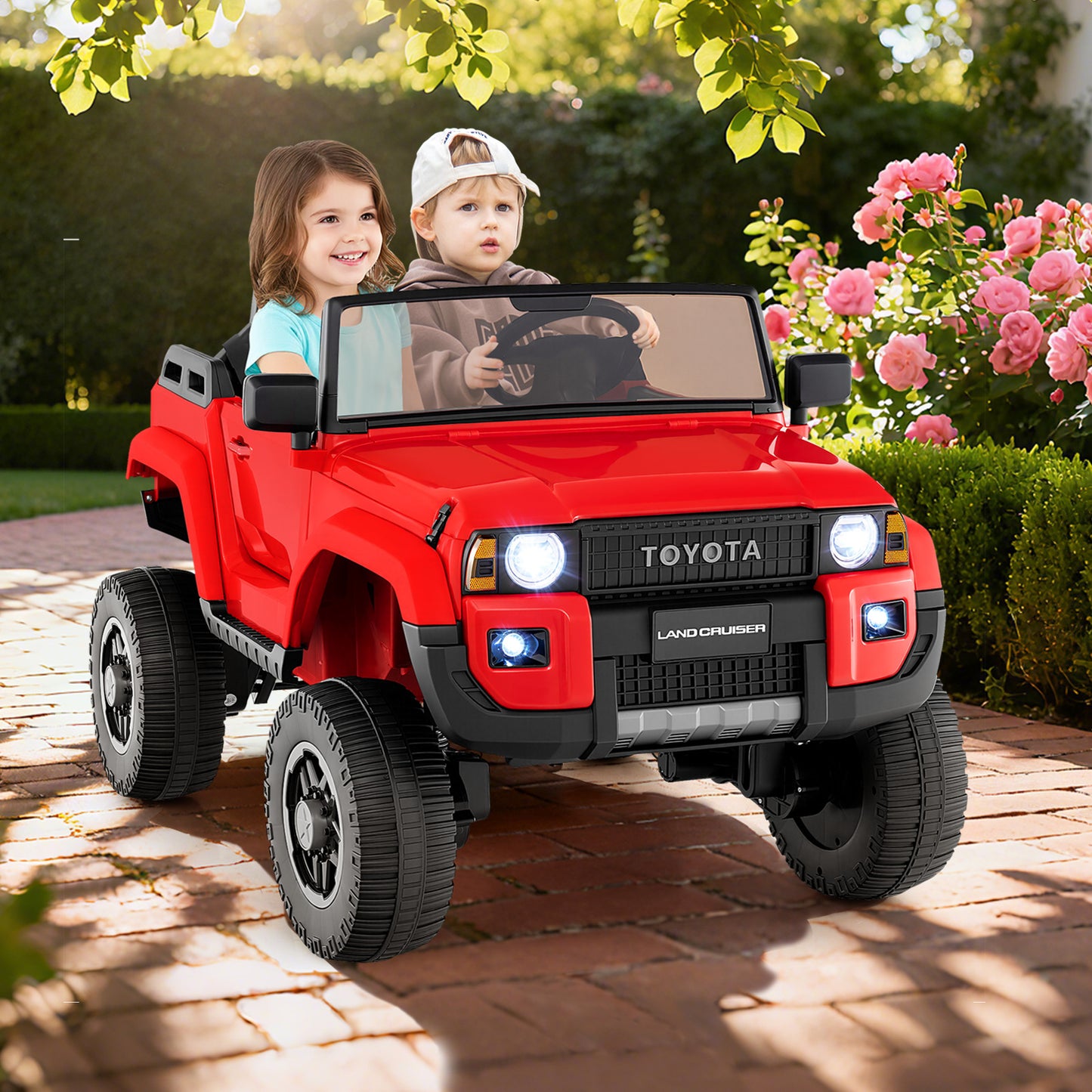 24V 2 Seater Ride on Car 4WD/2WD Switchable for Kids with Remote for Ages 3+-Red