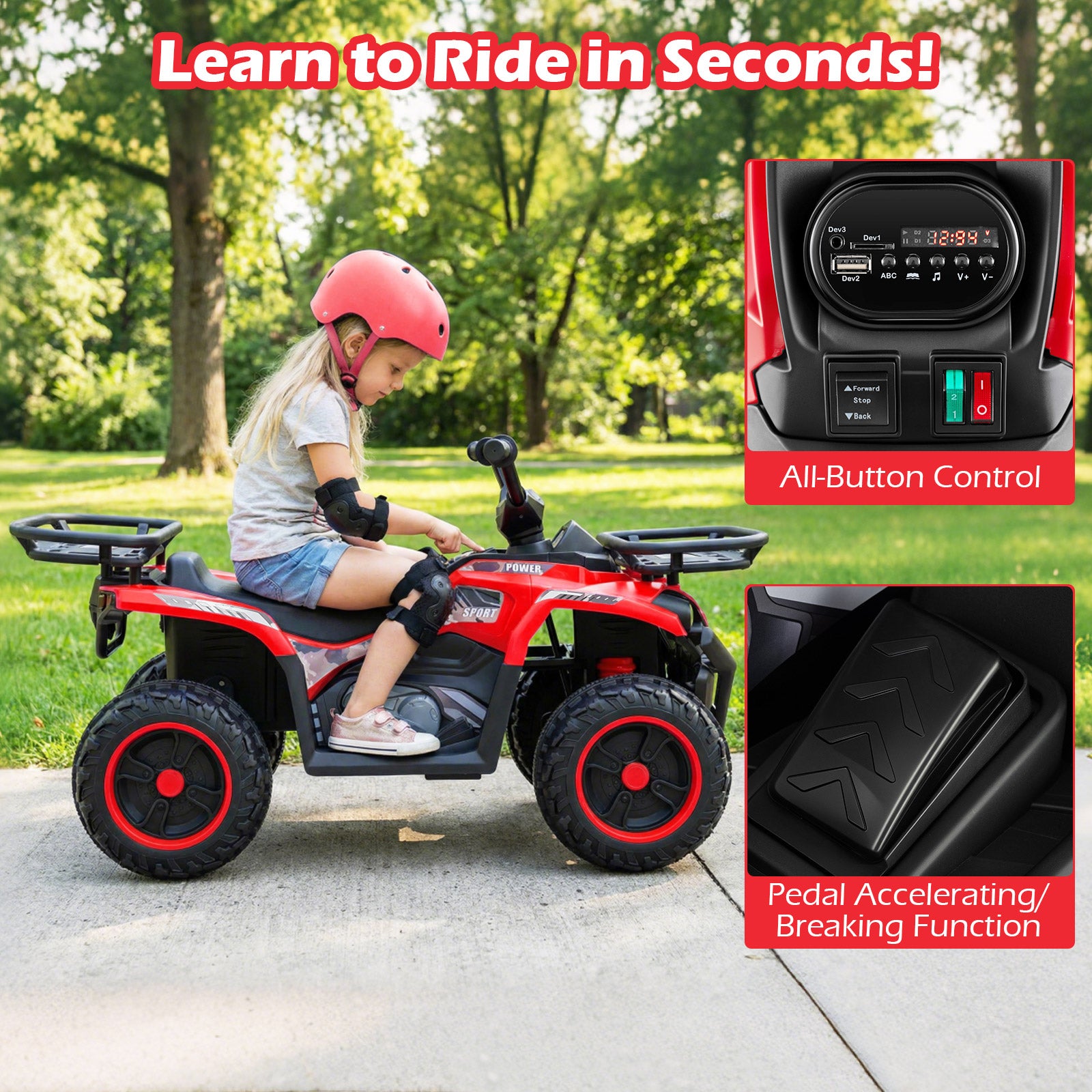 24V Electric Ride On Quad with LED Headlights