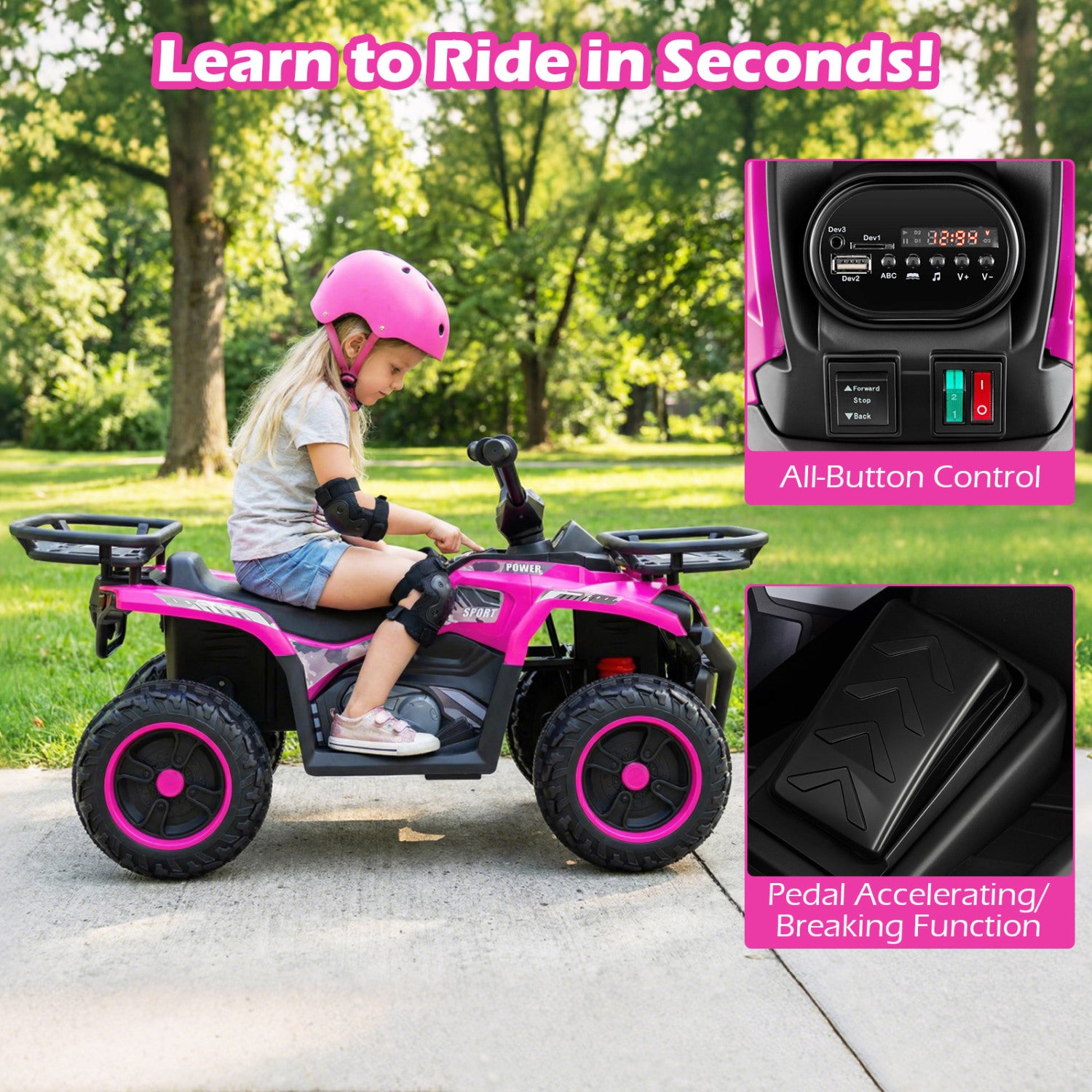 24V Electric Ride On Quad with LED Headlights