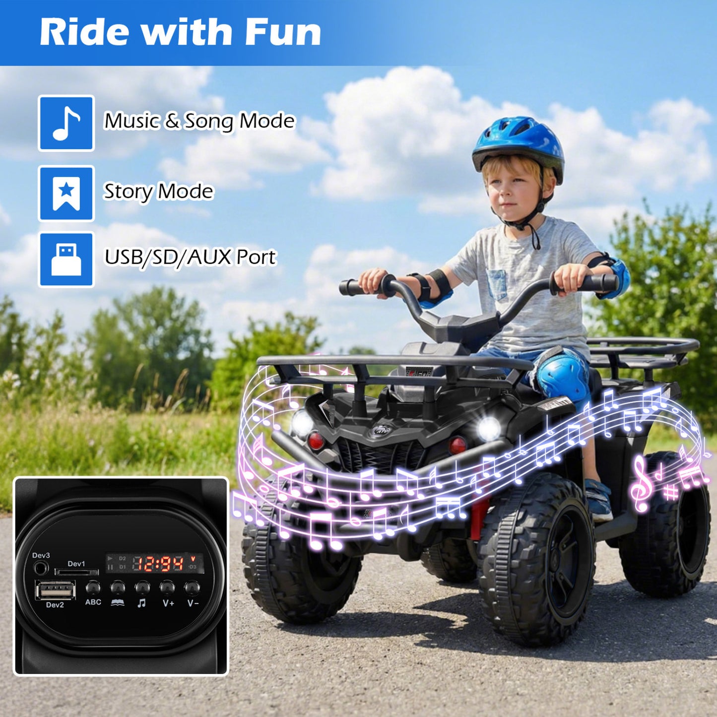 24V Electric Ride On Quad with LED Headlights