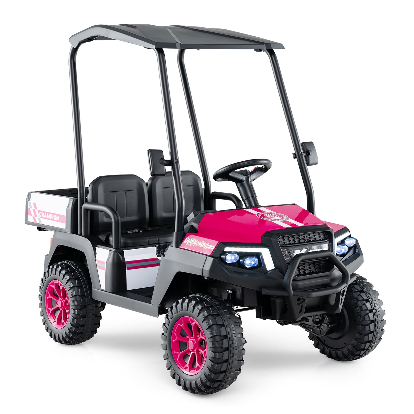 24V Kids Golf Cart 4WD 2-Seater Ride on Car with Storage Trunk and Horn-Black - Pink