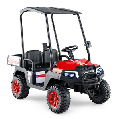 24V Kids Golf Cart 4WD 2-Seater Ride on Car with Storage Trunk and Horn-Black - Red