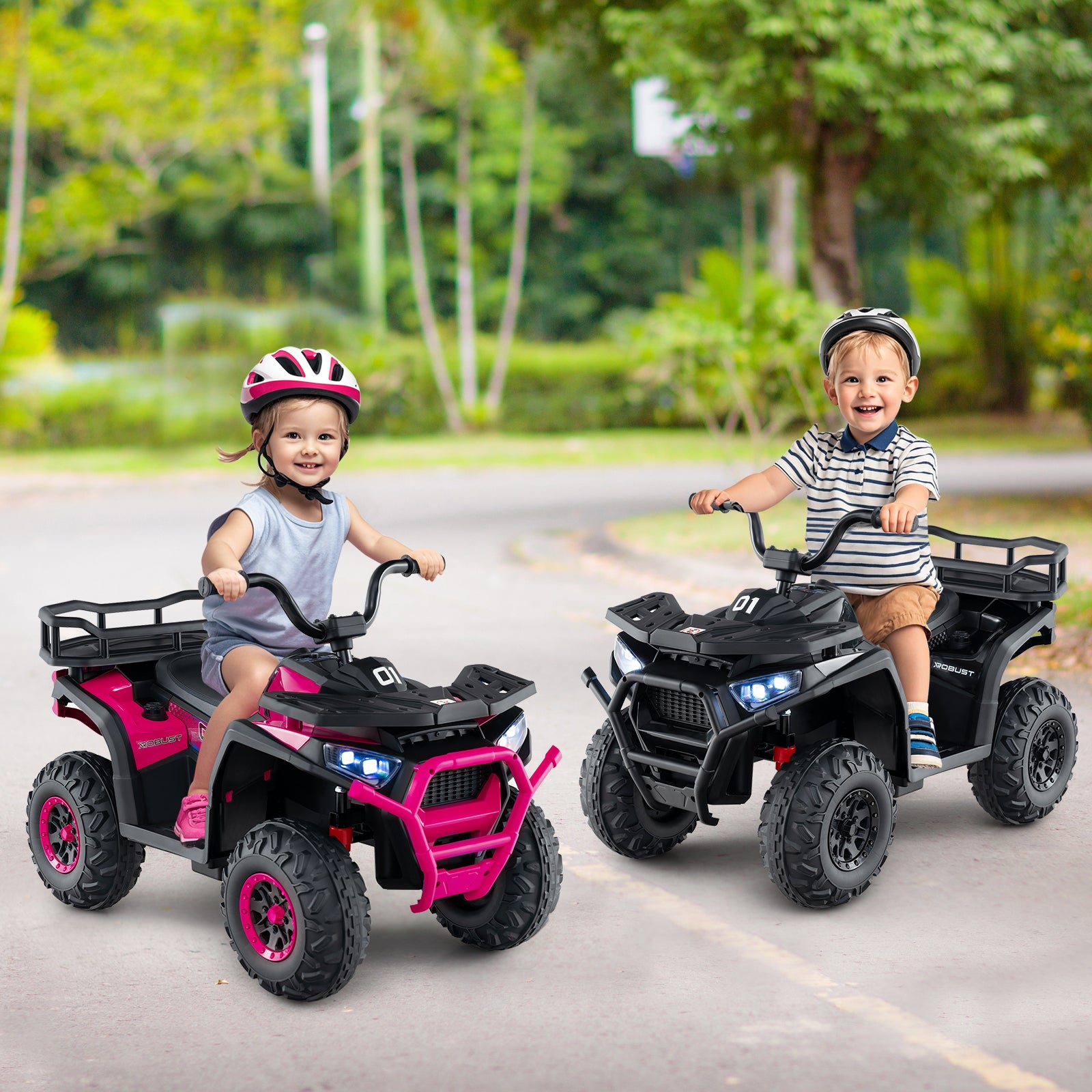 24V Kids Ride on Electric ATV Quad Car with Realistic Sounds and LED Lights-Black
