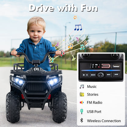 24V Kids Ride on Electric ATV Quad Car with Realistic Sounds and LED Lights-Black