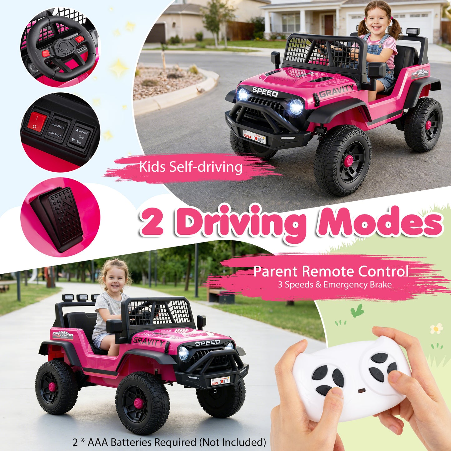 24V Ride On Car for Kids with Parent Remote Control and Music-Pink