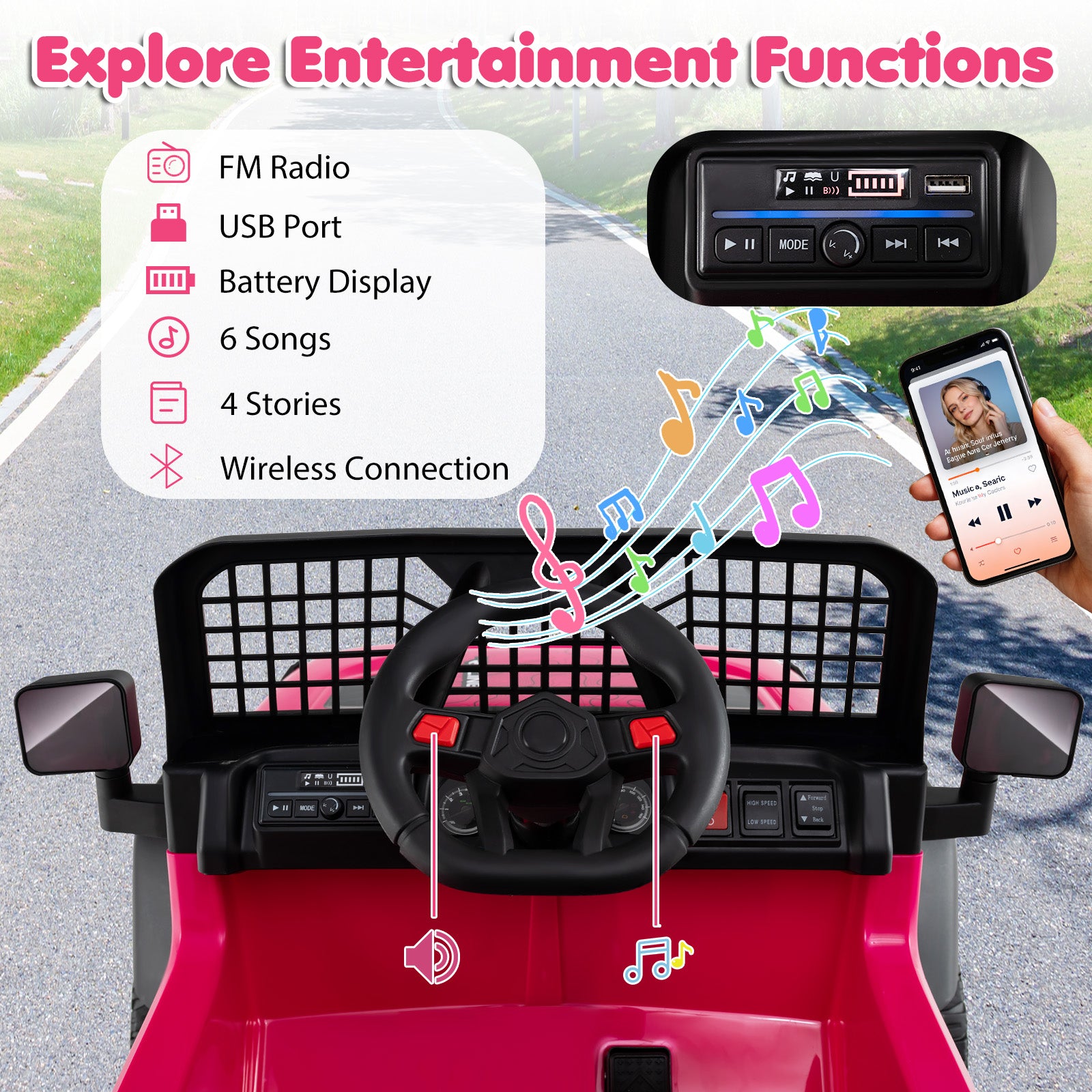 24V Ride On Car for Kids with Parent Remote Control and Music-Pink
