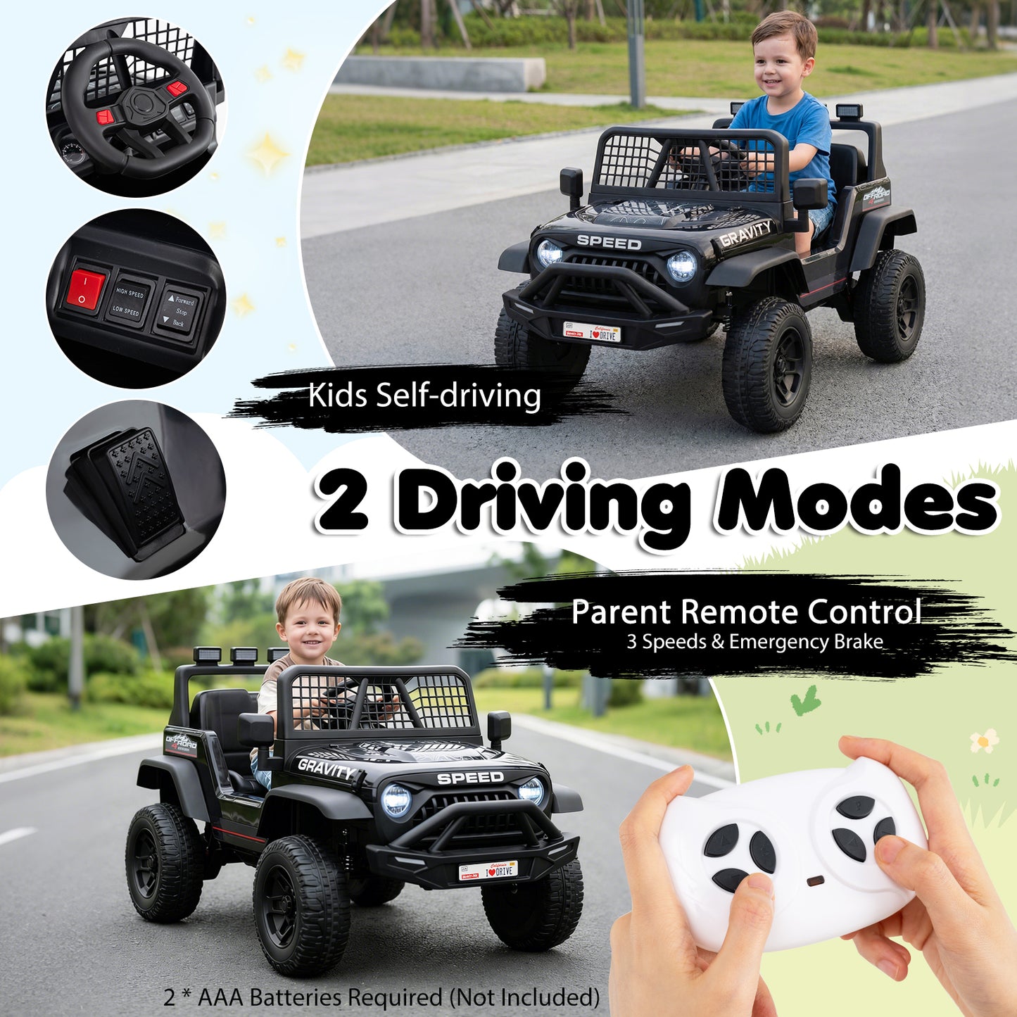 24V Ride On Car for Kids with Parent Remote Control and Music-Black