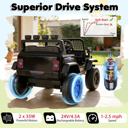 24V Ride On Car for Kids with Parent Remote Control and Music-Black