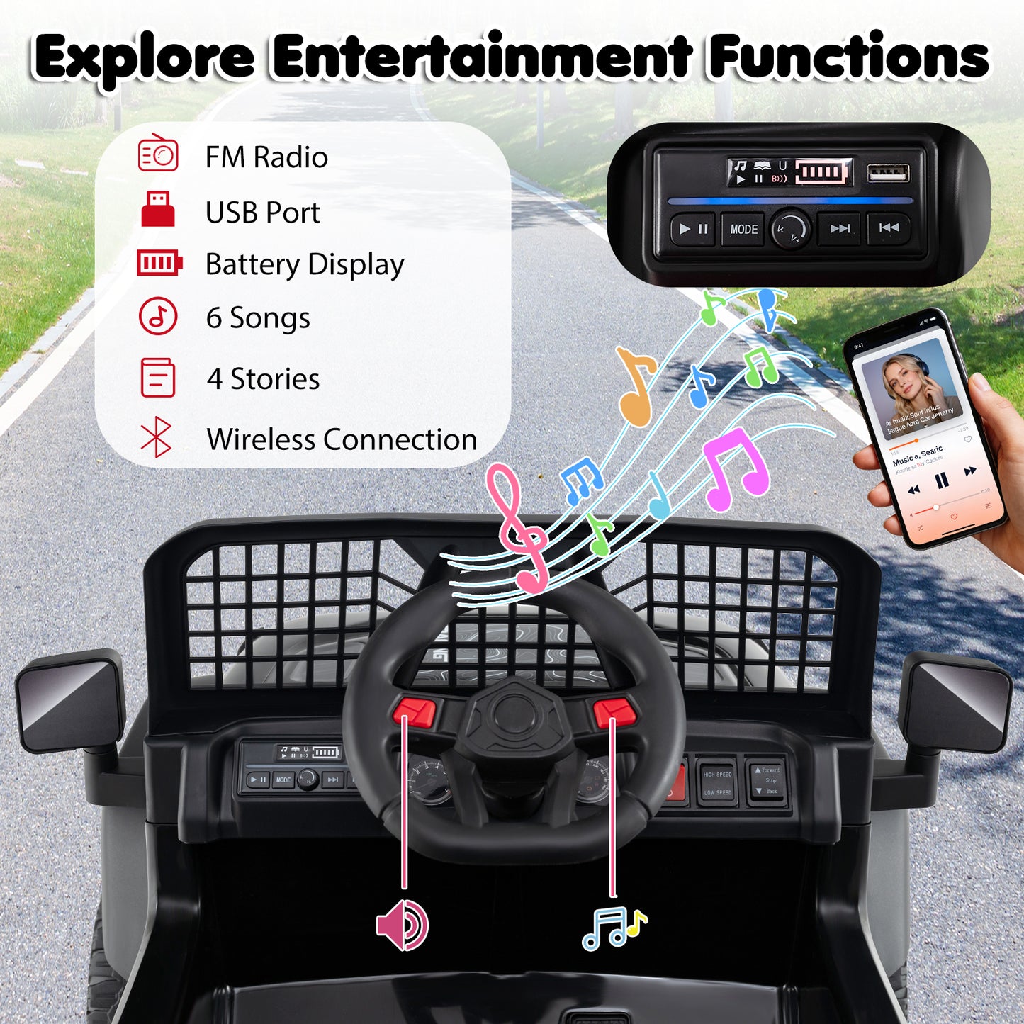 24V Ride On Car for Kids with Parent Remote Control and Music-Black