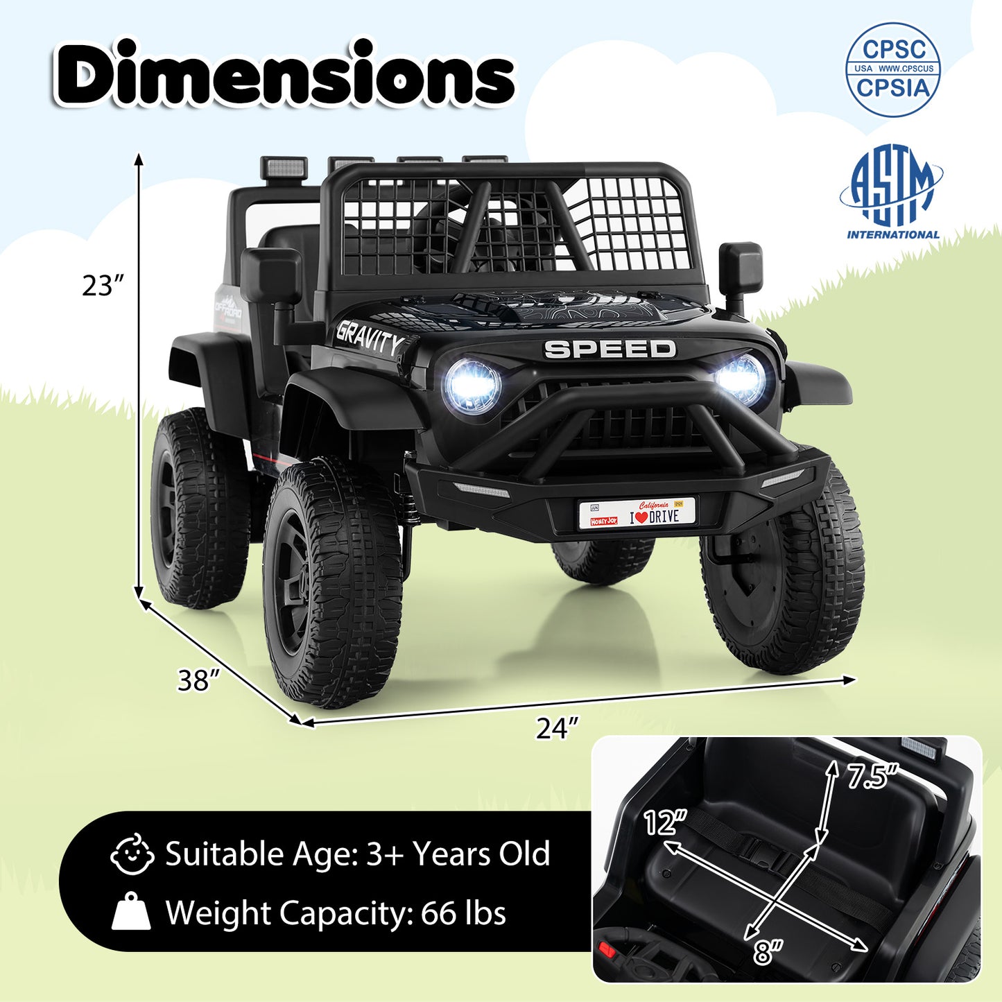 24V Ride On Car for Kids with Parent Remote Control and Music-Black