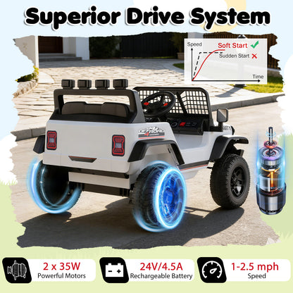 24V Ride On Car for Kids with Parent Remote Control and Music-White