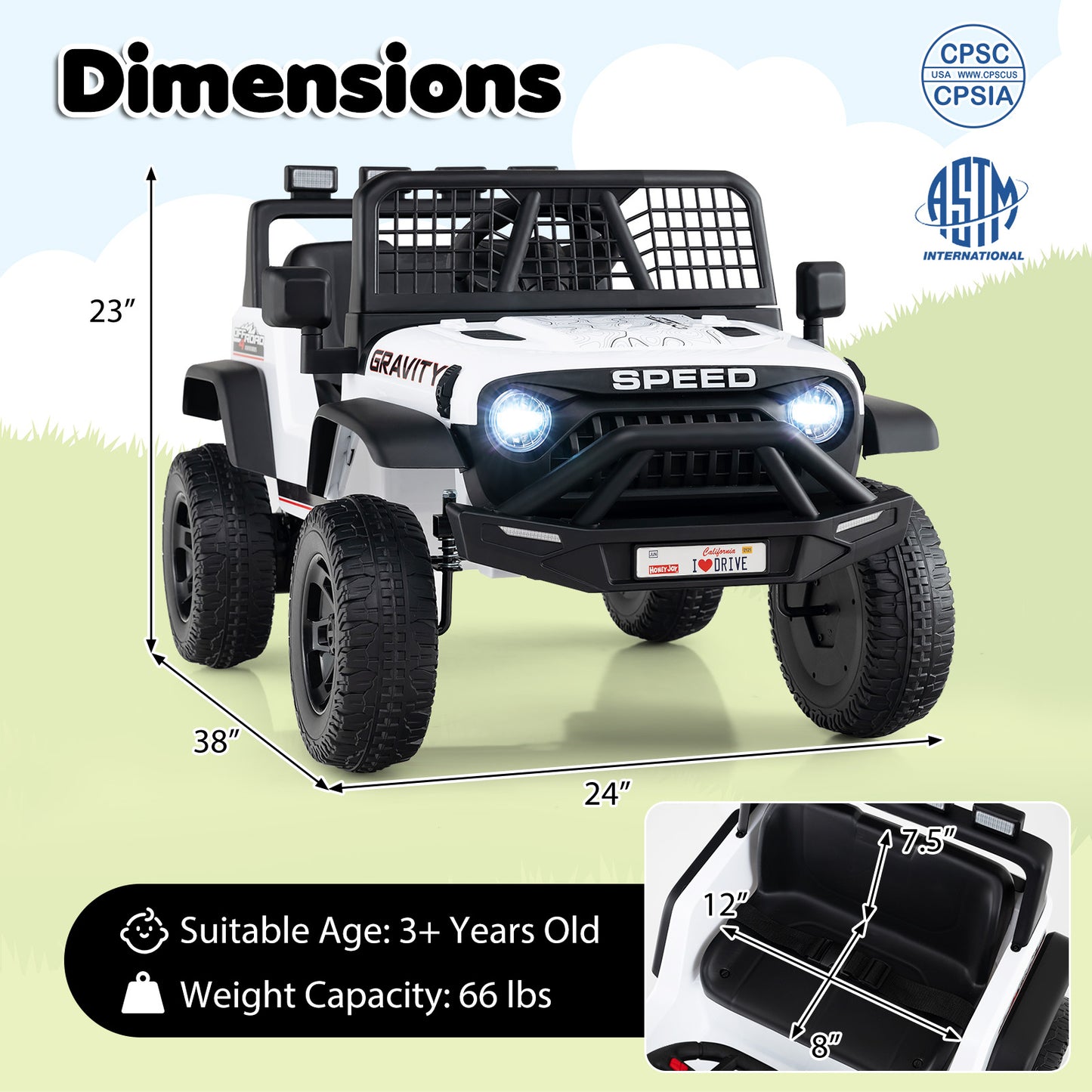 24V Ride On Car for Kids with Parent Remote Control and Music-White