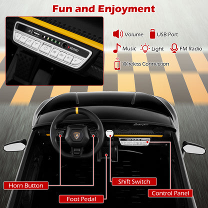 24V Ride-on Car for Kids 4WD 2-Seater Licensed Lamborghini Electric Vehicles with Music-Black