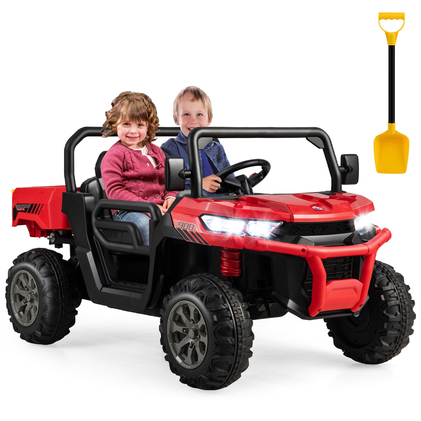 24V Ride On Kids Car with Dump Bed and Remote Control-Black - Red