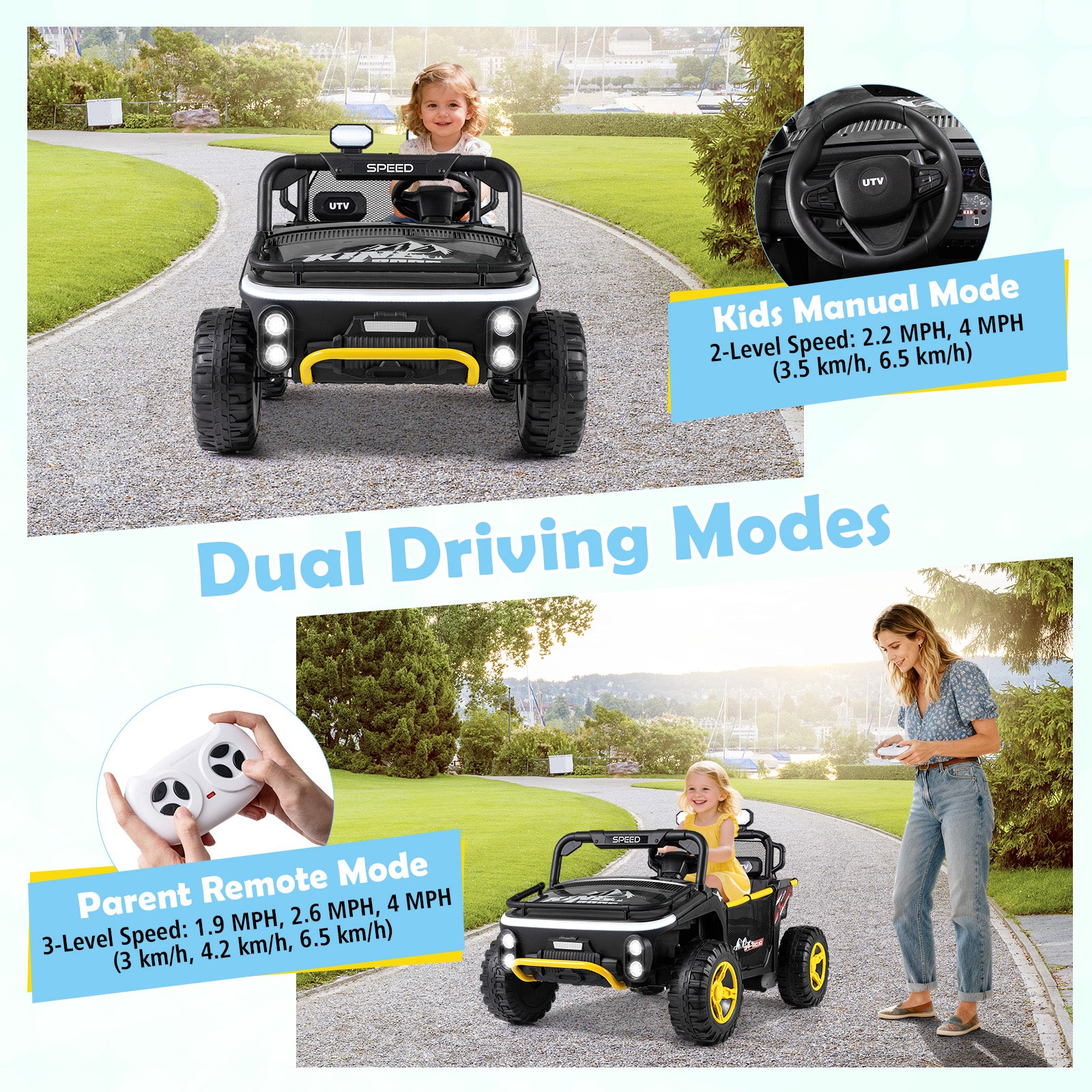 24V Ride on Toy for Kids 2 Seater Ride on Truck Car with Horn Music Story-Black