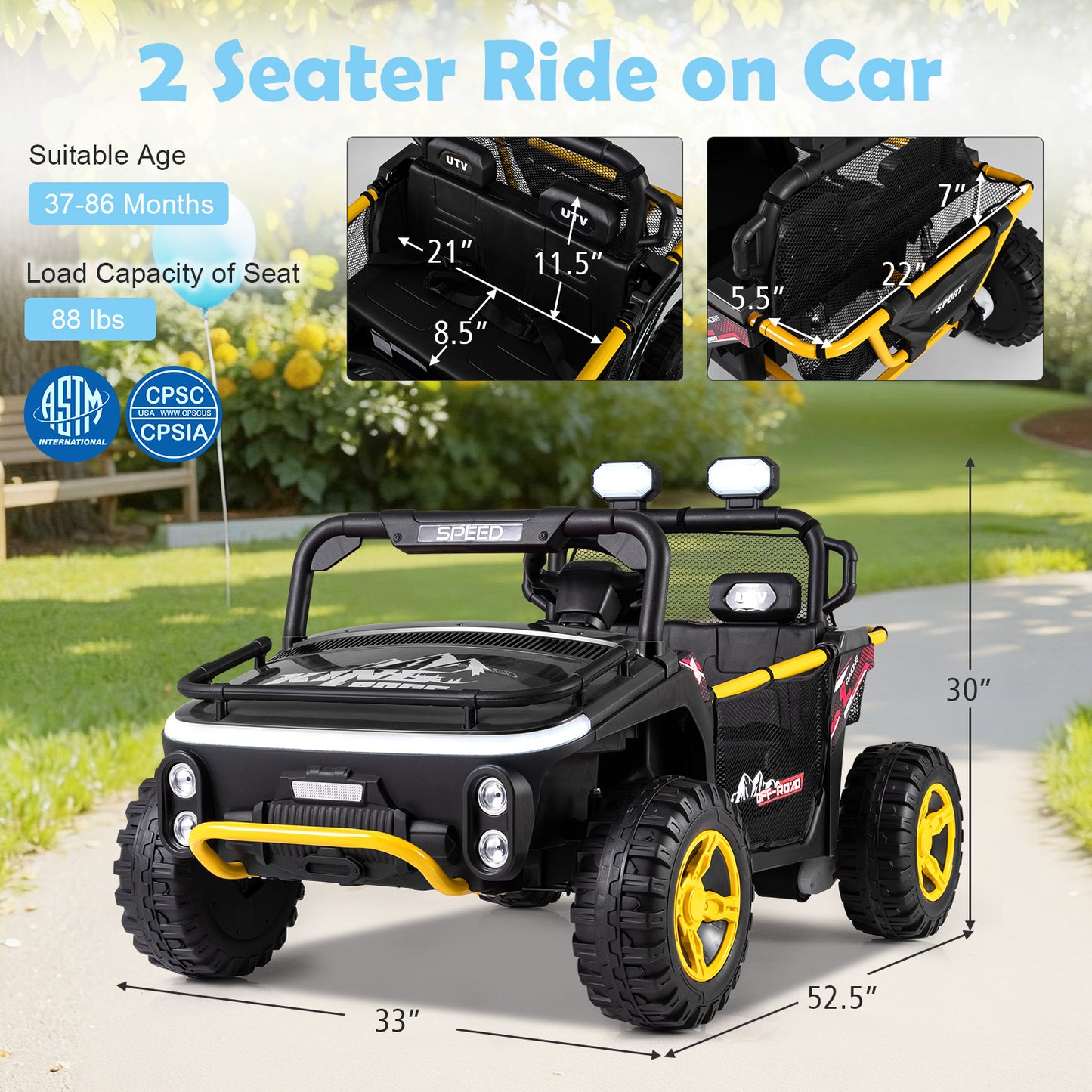 24V Ride on Toy for Kids 2 Seater Ride on Truck Car with Horn Music Story-Black