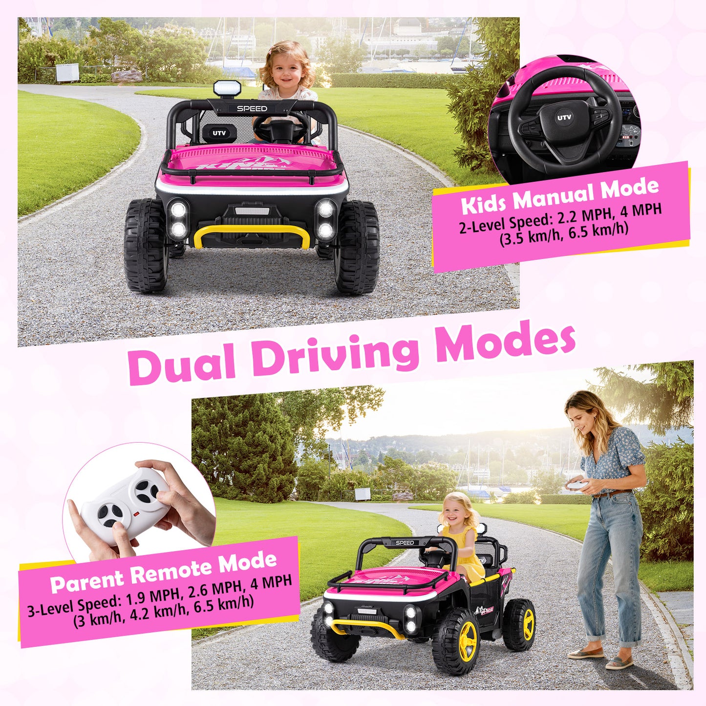 24V Ride on Toy for Kids 2 Seater Ride on Truck Car with Horn Music Story-Pink