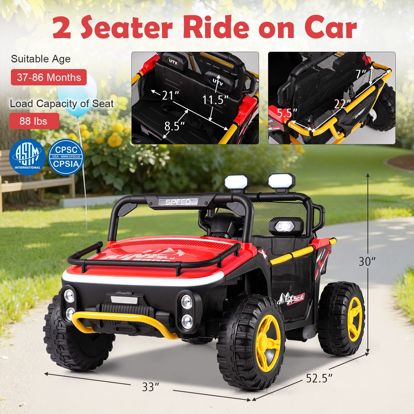24V Ride on Toy for Kids 2 Seater Ride on Truck Car with Horn Music Story-Red