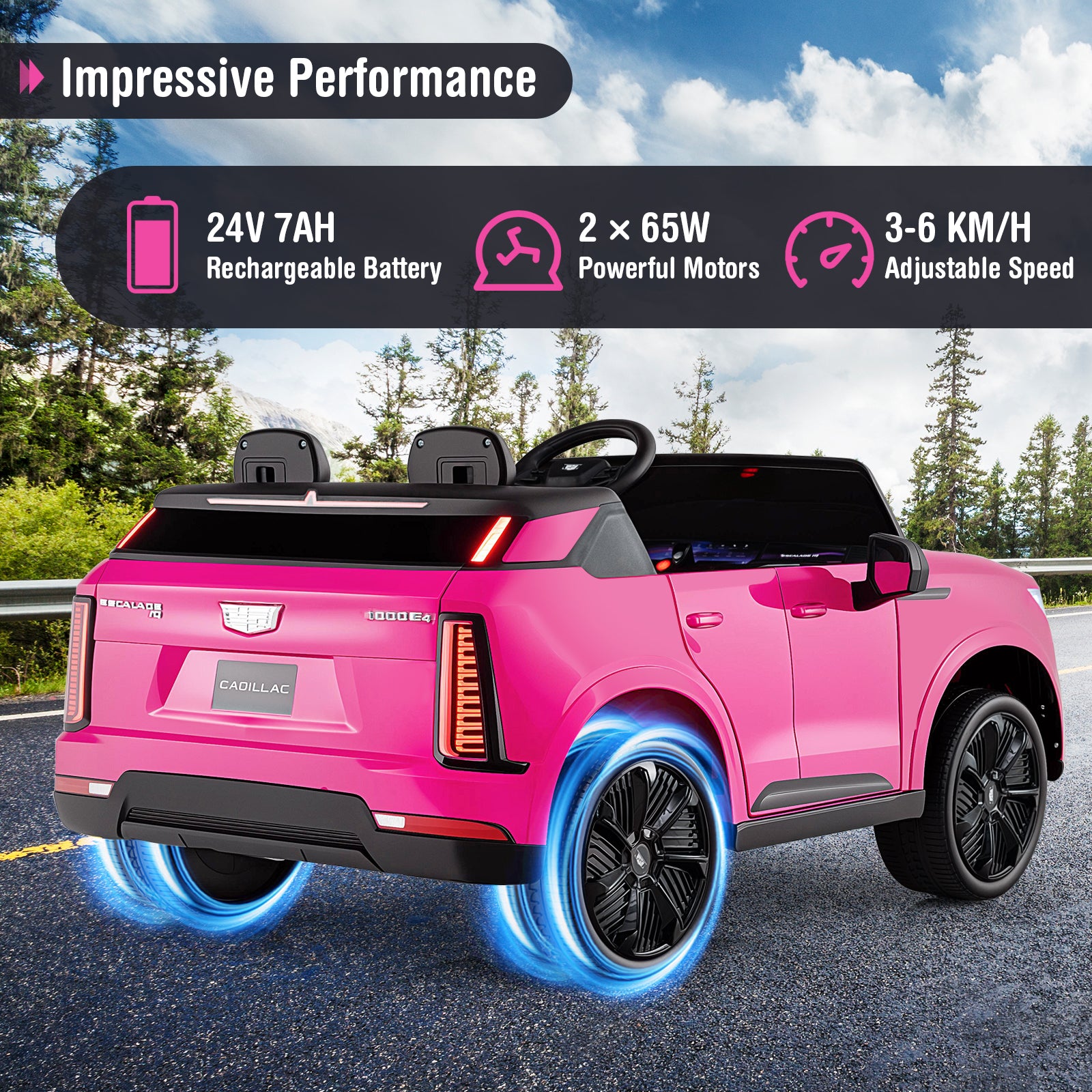 24V Ride on Truck 2-Seater Licensed Cadillac with Remote Control-Pink