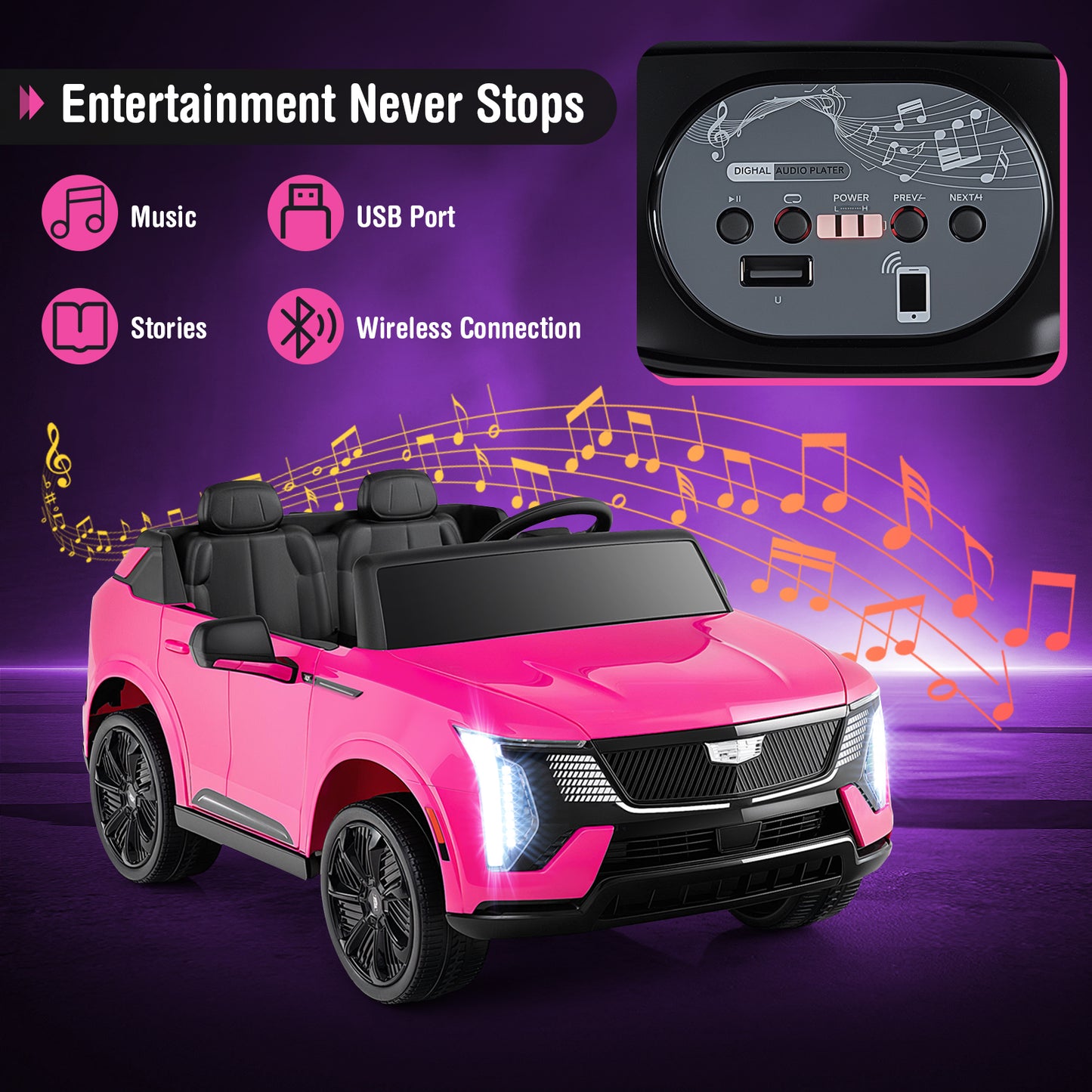 24V Ride on Truck 2-Seater Licensed Cadillac with Remote Control-Pink