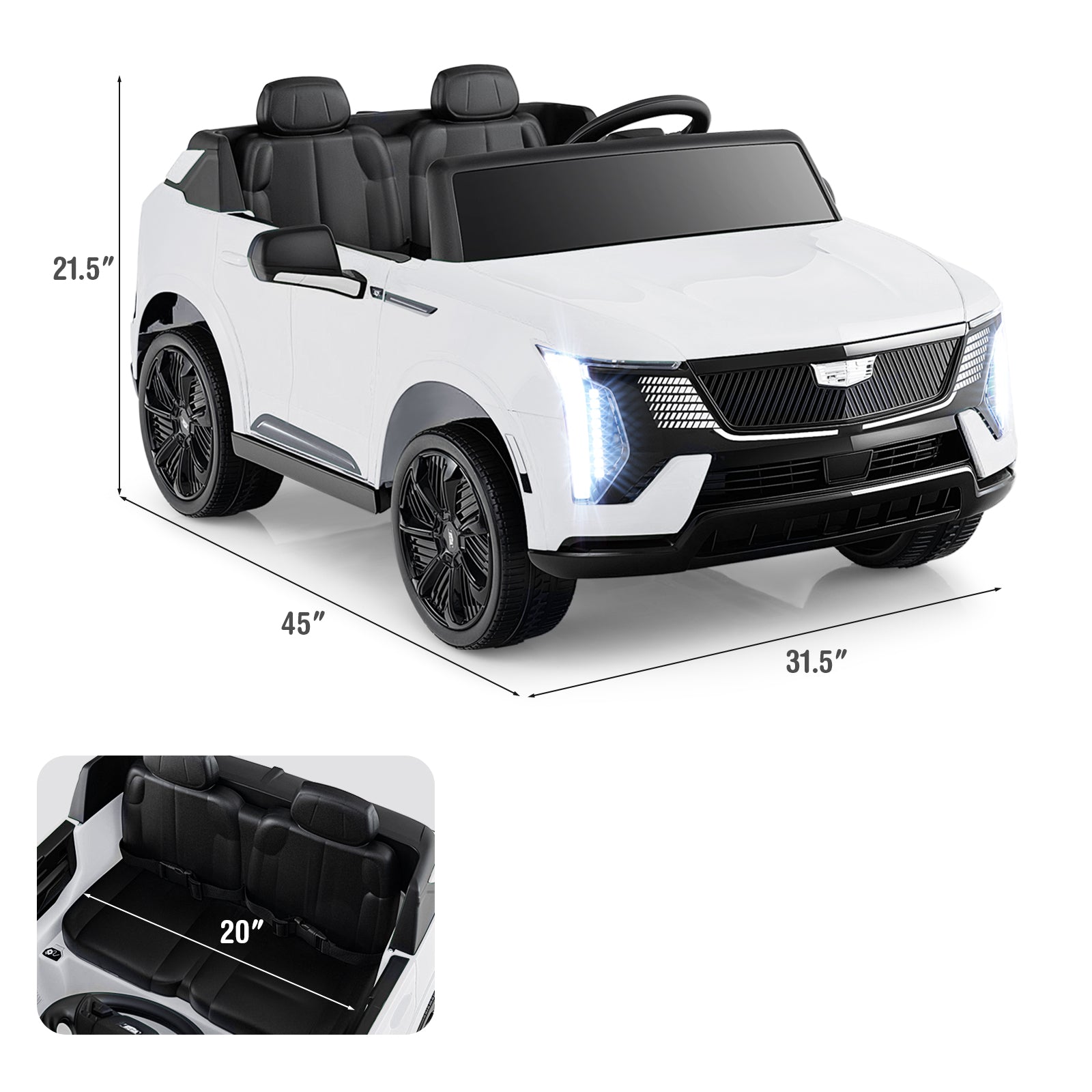 24V Ride on Truck 2-Seater Licensed Cadillac with Remote Control-White