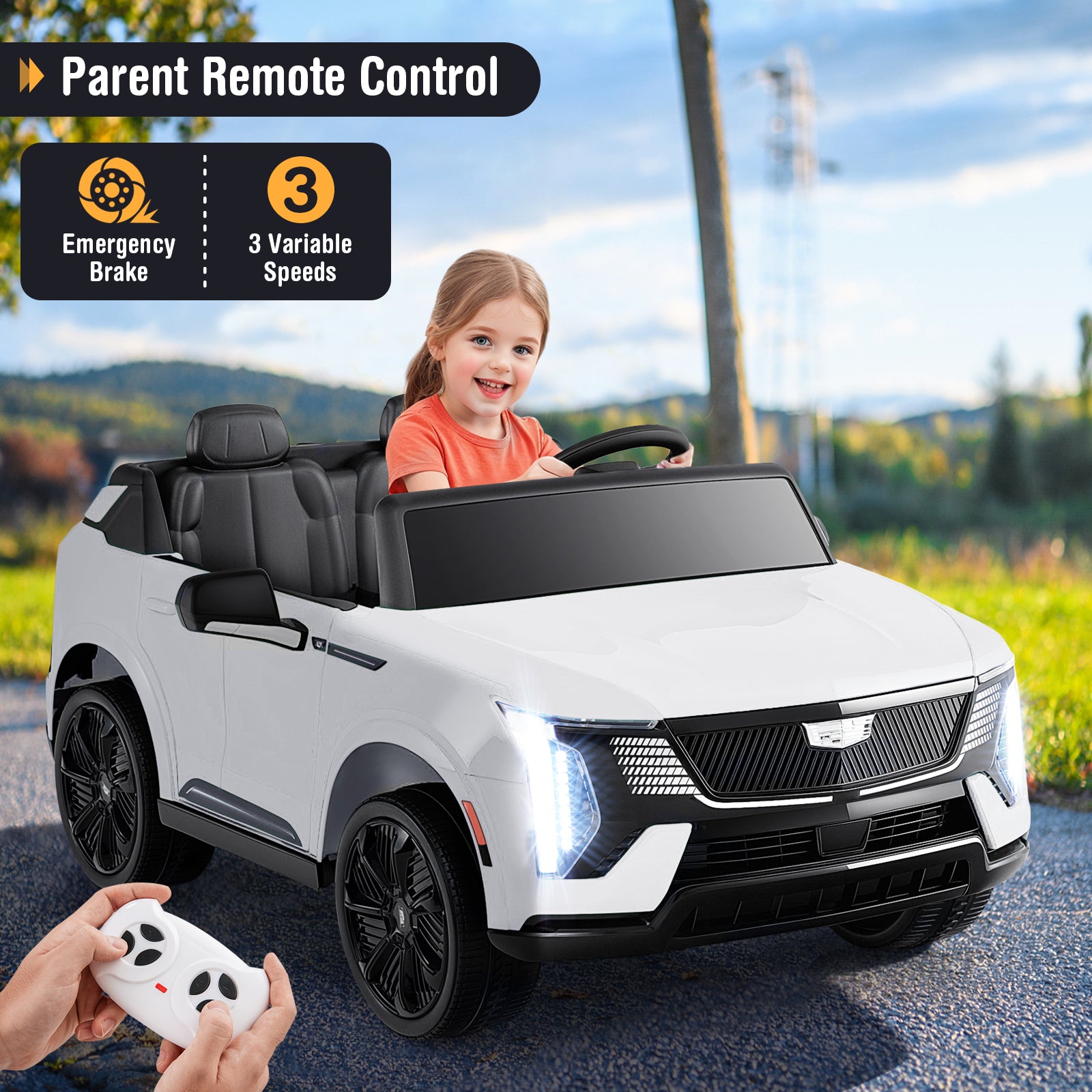 24V Ride on Truck 2-Seater Licensed Cadillac with Remote Control-White