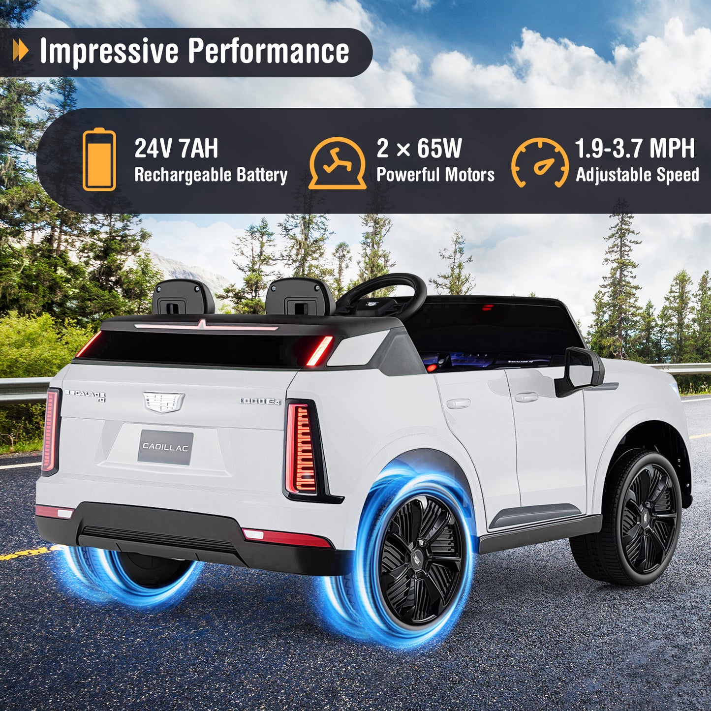 24V Ride on Truck 2-Seater Licensed Cadillac with Remote Control-White