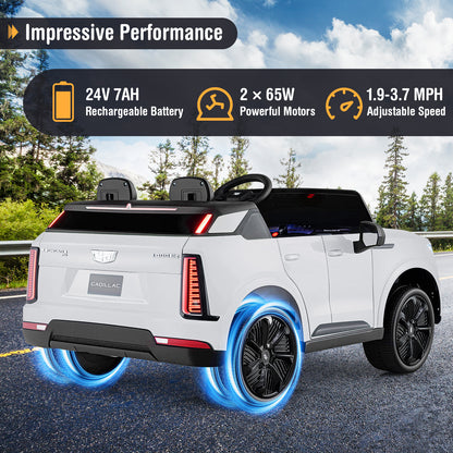24V Ride on Truck 2-Seater Licensed Cadillac with Remote Control-White