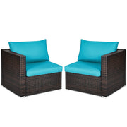 2PCS Patio Rattan Sectional Conversation Sofa Set-Blue