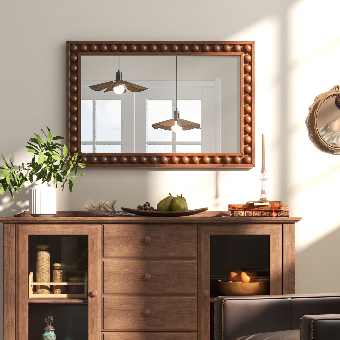 24 x 36 Inches Rustic Wall Mirror with Solid Wood Frame for Living Room Bedroom