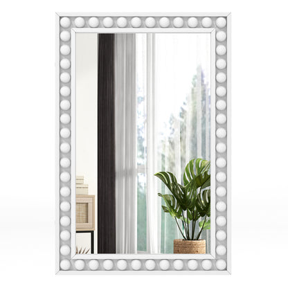 24 x 36 Inches Rustic Wall Mirror with Solid Wood Frame for Living Room Bedroom-Brown - White