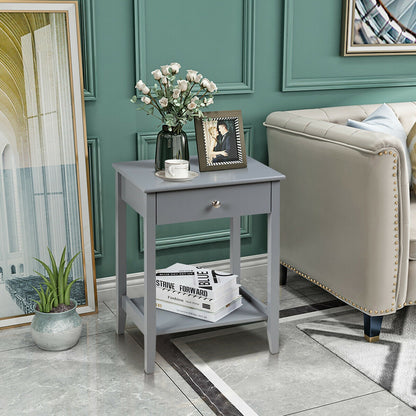 Wooden Nightstand End Table Storage Display -Gray