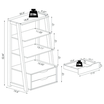 4-Tier Ladder Bookshelf Storage Display with 2 Drawers-White