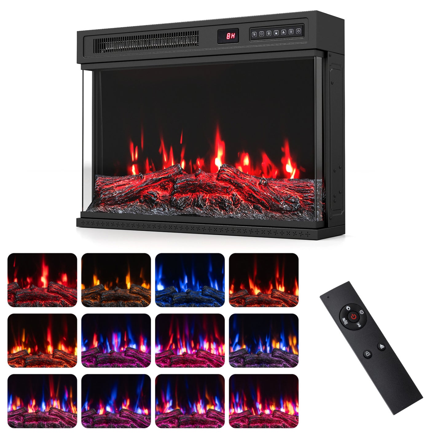 Electric Fireplace Insert 3-Sided with 12 Flame Colors