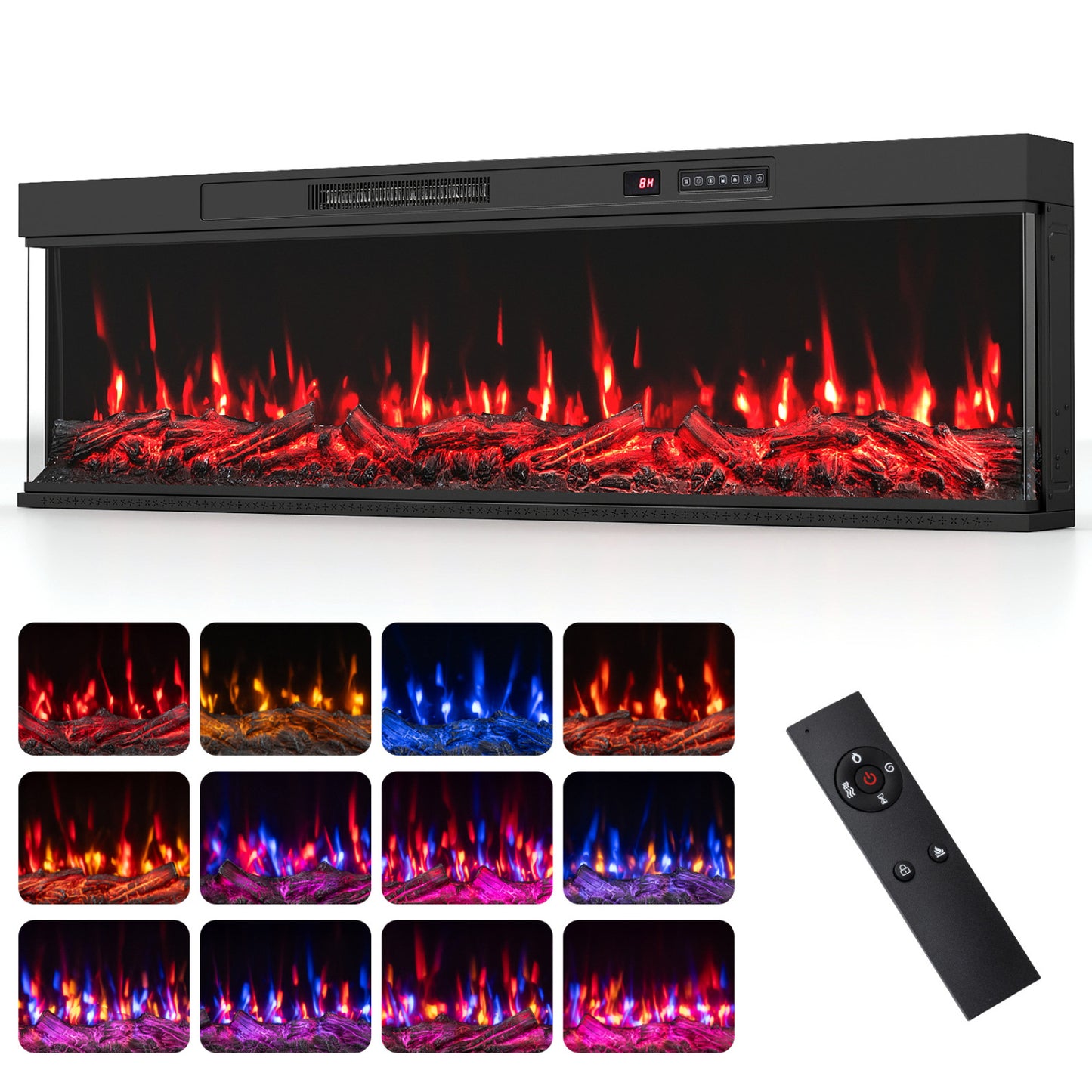 Electric Fireplace Insert 3-Sided with 12 Flame Colors